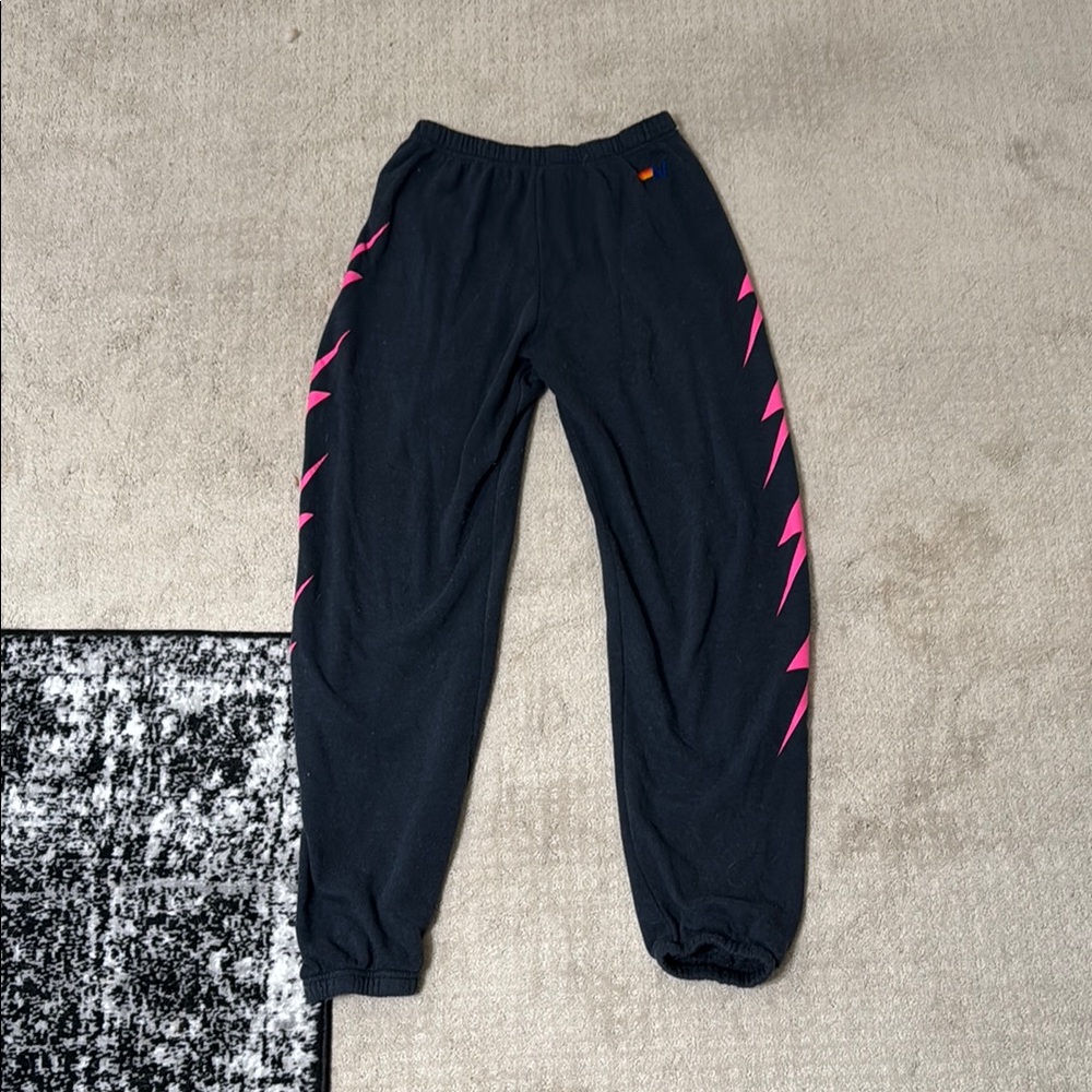 Aviator Nation Pink and Black Bolt Sweatpants - Size M